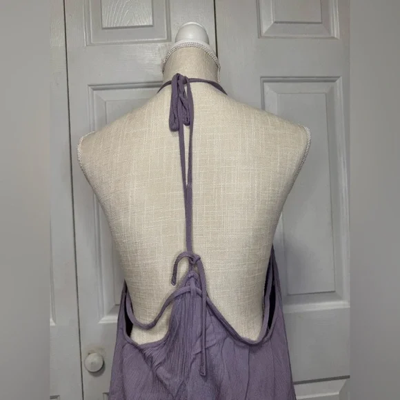 Free People Heat Wave Mini Dress Womens Medium Strappy Back Flutter Hem Lavender - Picture 8 of 10